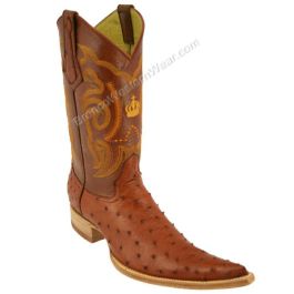 Bronco Men s Cognac Full Quill Ostrich Pointed Toe Boot