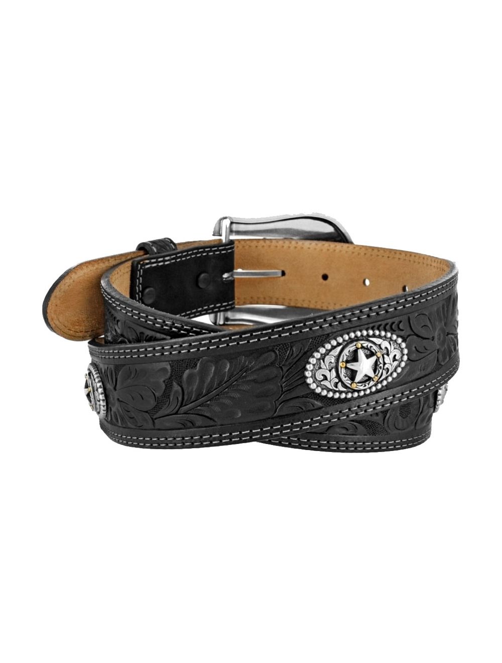 Justin Men's 5 Star Ranch Black tooled Western Belt