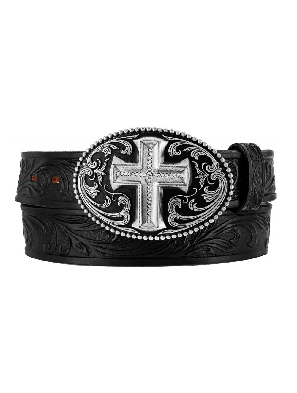 Tony Lama Black Majestic Cross 1 ½” Leather Belt